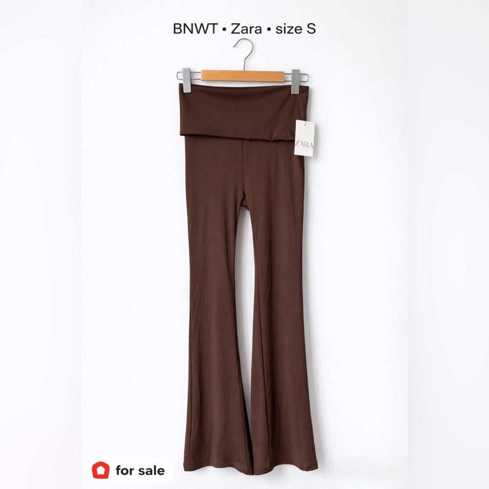 ZARA Brown High-Waisted Flare Pants | Foldover Waist | NWT
